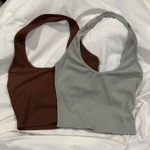 Zaful Brown and Green Crop Tops